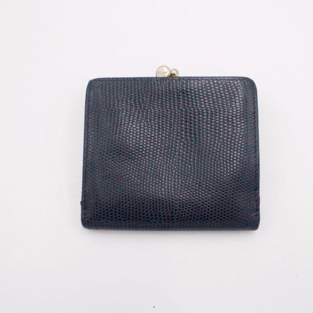 ✨美品✨フェラガモ 折り財布 がま口 ヴァラリボン リザード ネイビー ミニ財布