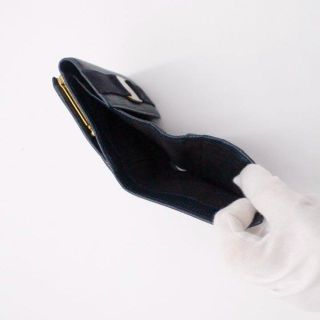 ✨美品✨フェラガモ 折り財布 がま口 ヴァラリボン リザード ネイビー ミニ財布