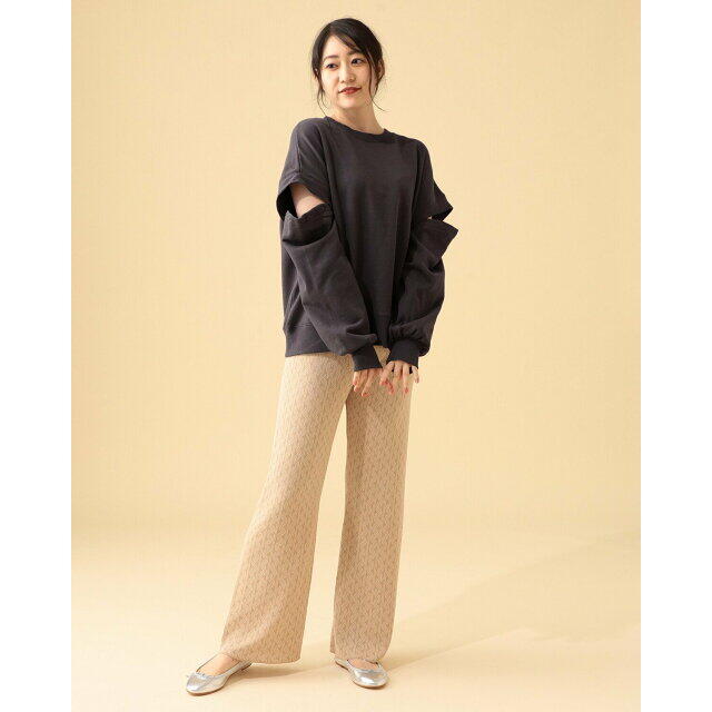 BEAMS(ビームス)の【LT.BEIGE】BEAMS HEART / ジャカード ニット ストレートパンツ レディースのパンツ(その他)の商品写真