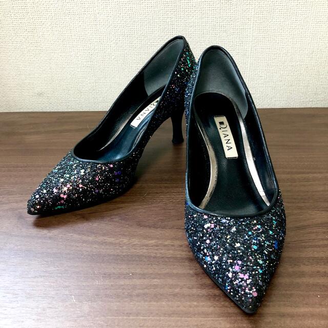 【極美品✨】DIANA レース　グリッター　ネイビー　ポインテッドトゥ