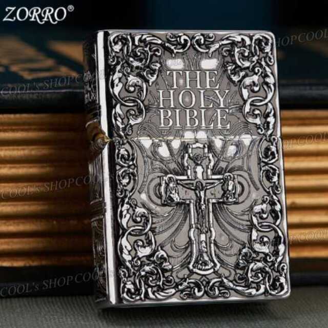 聖書 デザイン フルメタルジャケット オイルライター ZORRO 銀 zippo