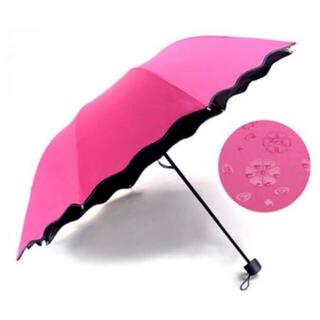 折り畳み傘　晴雨兼用　浮かび上がる模様　ピンク(傘)