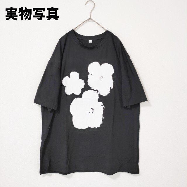 ビッグシルエット　2XL　黒　花柄 Tシャツ　体型カバー　レディース レディースのトップス(Tシャツ(半袖/袖なし))の商品写真