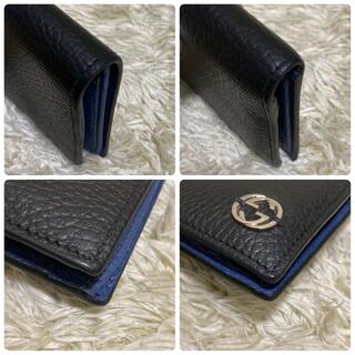 箱付✨グッチ 二つ折り財布 インターロッキングGシボ レザー バイカラー 黒/紺