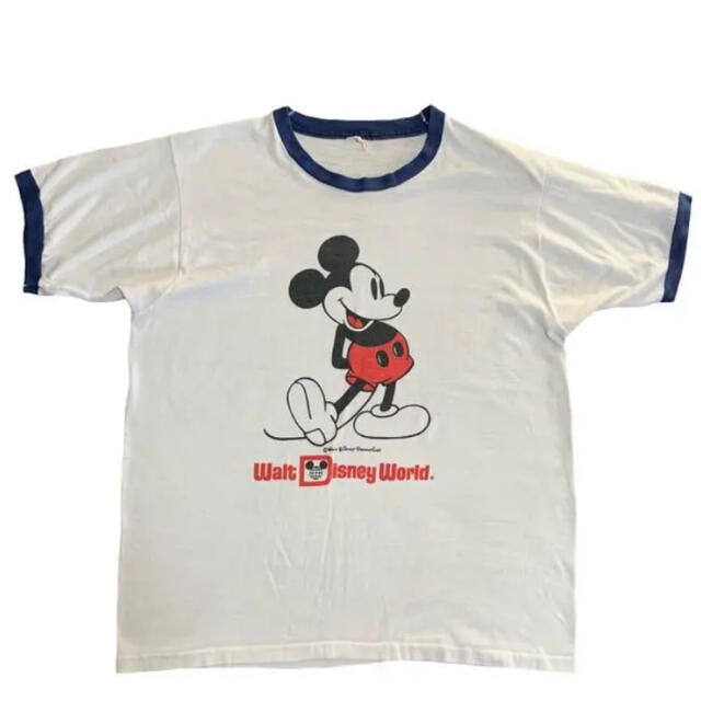 デニムやチ 70s ディズニー ミッキーマウス ビッグフェイス リンガーTシャツ USA古着 はございす