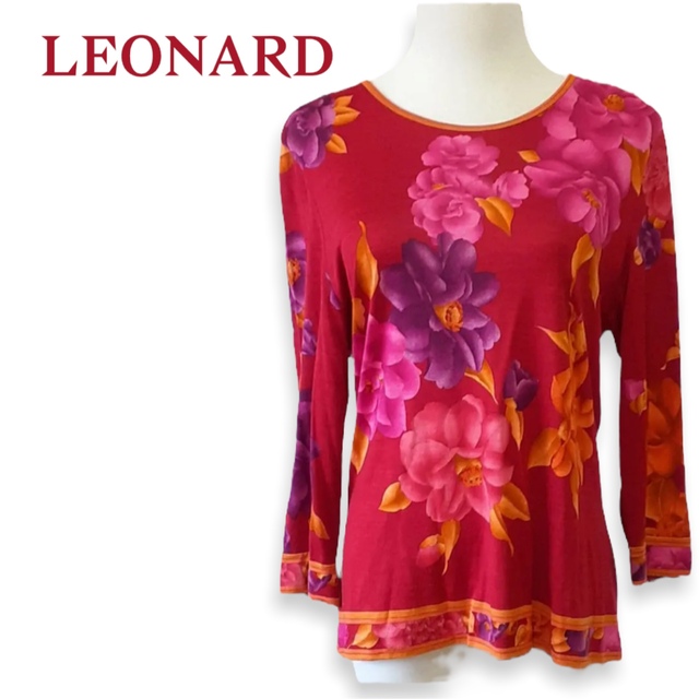 安全Shopping LEONARD レオナール ペイズリー柄 毛 絹 カットソー LL