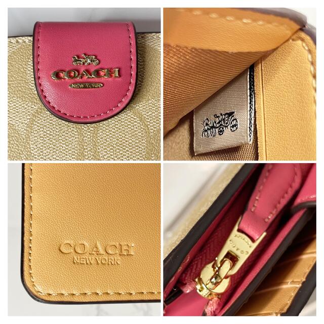 COACH(コーチ)の【新品-未使用】COACH  ビビットピンク×ライトカーキ シグネチャー折り財布 レディースのファッション小物(財布)の商品写真