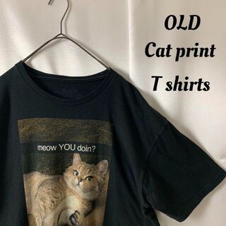良デザイン OLD アニマルプリントTシャツ 猫 キャット ユニセックス 古着(Tシャツ/カットソー(半袖/袖なし))