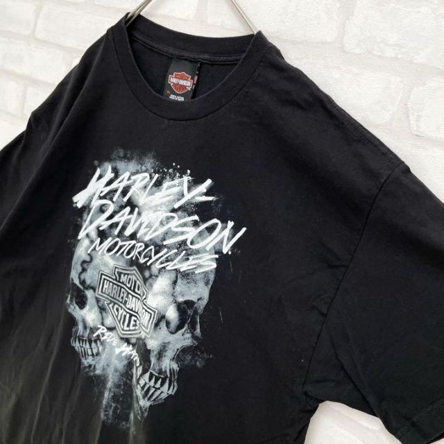 Harley Davidson(ハーレーダビッドソン)の【入手困難】ハーレーダビッドソン スカル ドクロ プリント Tシャツ 黒 XL メンズのトップス(Tシャツ/カットソー(半袖/袖なし))の商品写真