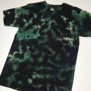 深緑マーブル　タイダイTシャツ　綿100 絞染め　Tシャツ(Tシャツ/カットソー(半袖/袖なし))