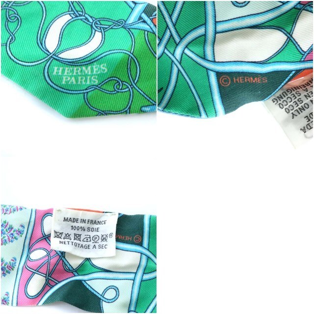 Hermes(エルメス)のエルメス HERMES ツイリー スカーフ リボン 花柄 馬柄 シルク ブルー レディースのファッション小物(バンダナ/スカーフ)の商品写真