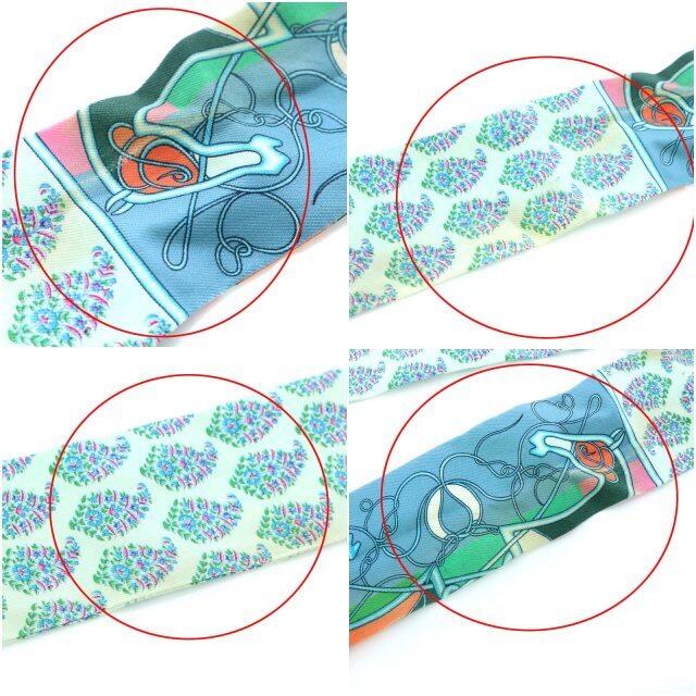 Hermes(エルメス)のエルメス HERMES ツイリー スカーフ リボン 花柄 馬柄 シルク ブルー レディースのファッション小物(バンダナ/スカーフ)の商品写真
