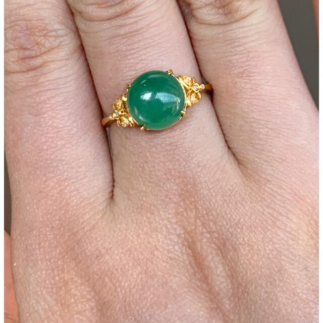 本翡翠リング　指輪　k18 ダイヤ　緑　ミャンマー産