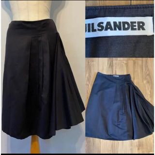 ジルサンダー(Jil Sander)のJILL SANDERジルサンダー  コットン✖️リネン　アシメトリー　スカート(ひざ丈スカート)