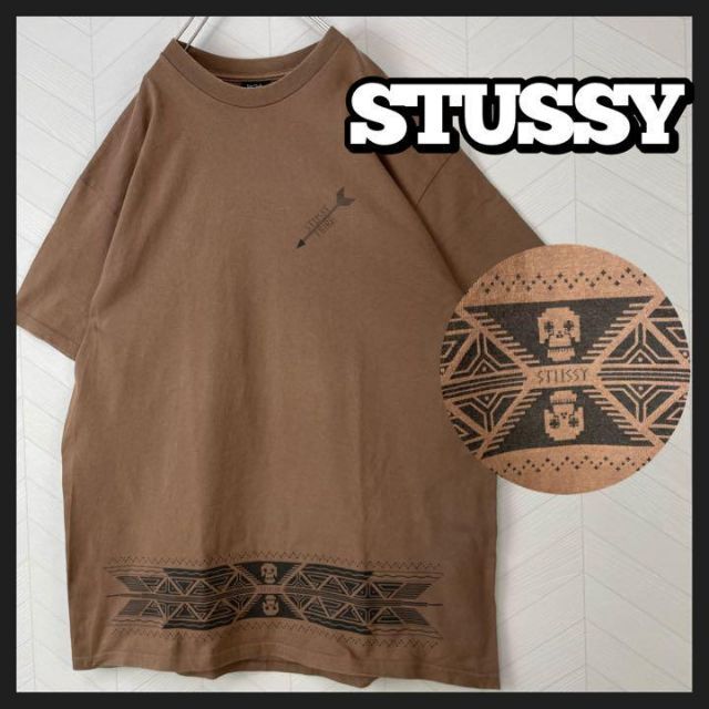 激レア STUSSY Tシャツ ネイティブ柄 矢 スカル 幾何学柄 両面プリント