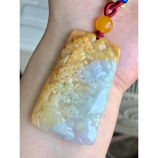 本翡翠　天然黄色翡翠　山水風景⭐️ネックレス　新品