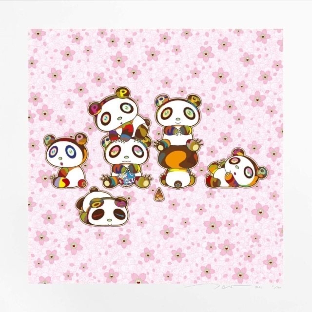 【お気にいる】 村上隆「赤ちゃんパンダが群れてます！わーい！」ED100 版画シルク 版画