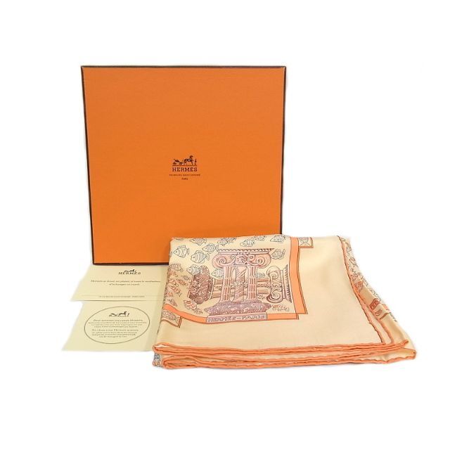 エルメス　HERMES　スカーフ　レディース　カレ90 オレンジ　魚柄