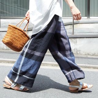 ビアズリー*ウエストリブ麻混パンツ★新品未使用