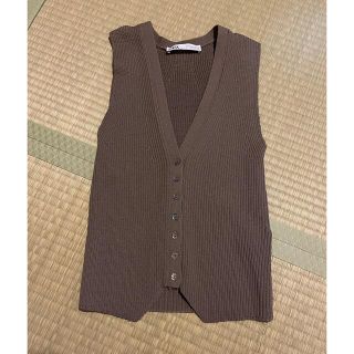 ザラ(ZARA)のZARA カーキグレー ニットトップス　ニットベスト(カットソー(半袖/袖なし))