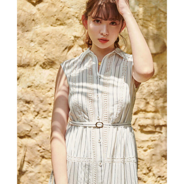 Her lip to(ハーリップトゥ)のherlipto Lace Trimming Stripe ShirtDress レディースのワンピース(ロングワンピース/マキシワンピース)の商品写真