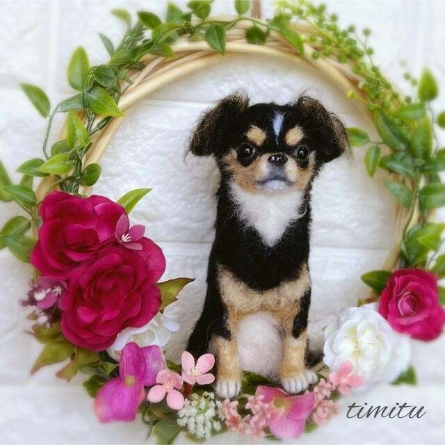 羊毛フェルト 愛犬様オーダーリース ぬいぐるみ マスコット チワワ
