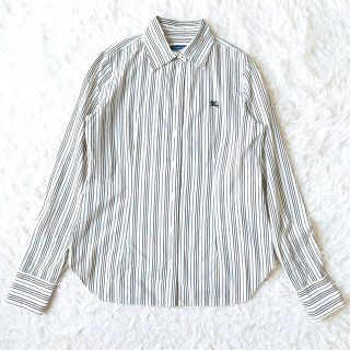 バーバリーブルーレーベル(BURBERRY BLUE LABEL)の【BURBERRY BLUE LABEL】ロゴ　ストライプシャツ　白×ベージュ(シャツ/ブラウス(長袖/七分))