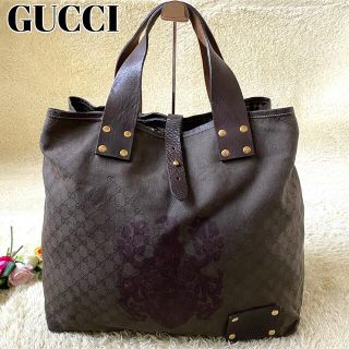 グッチ(Gucci)の【希少】グッチ トートバッグ GG柄 キャンバス レザー ブラウン A4収納可能(トートバッグ)