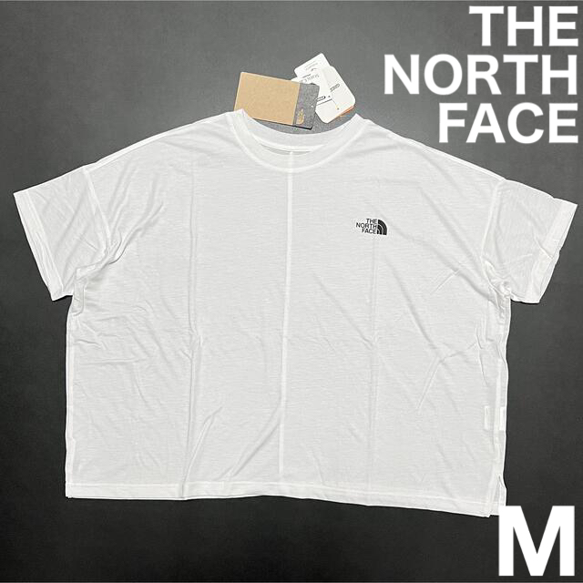ノースフェイス胸ビッグロゴデザインTシャツMピンク半袖カットソーアウトドア美品