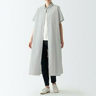 ムジルシリョウヒン(MUJI (無印良品))の【新品】無印良品 強撚さらっとポプリン半袖ワンピース／ライトグレー／Ｍ～Ｌ(ひざ丈ワンピース)