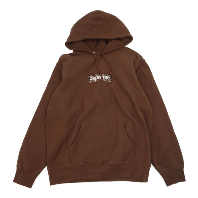 Supreme シュプリーム パーカー 19AW Bandana Box Logo Hooded Sweatshirt バンダナ ボックス ロゴ フーデット スウェット シャツ パーカー ブラウン系 L【極上美品】