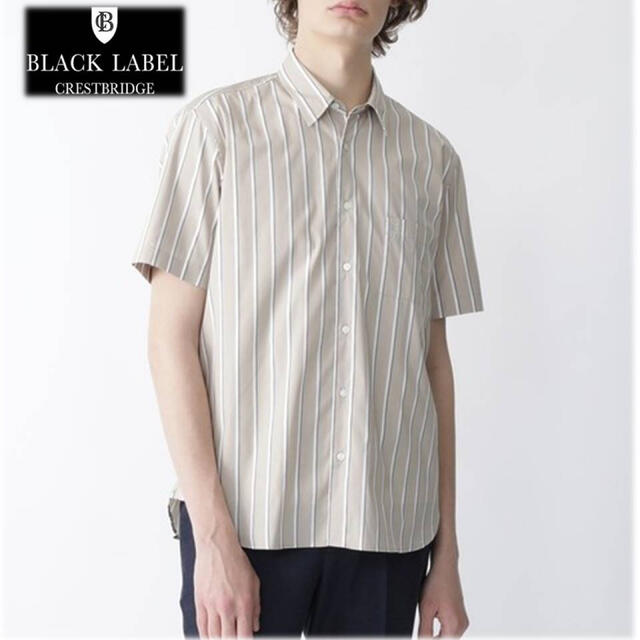 ブラックレーベル《ブラックレーベル》新品 ロゴ刺繍 柔らかブロード素材 ストライプシャツ M