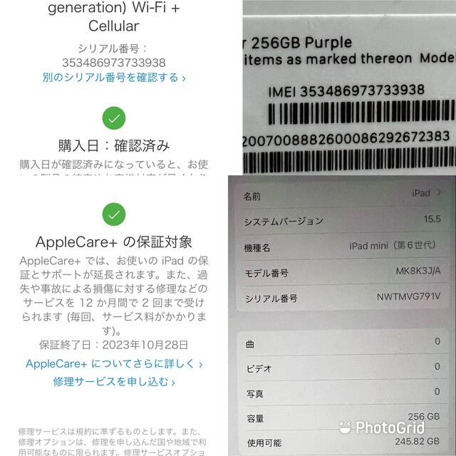 Apple(アップル)のSHIN様専用　iPad mini 6 256GB Wi-Fi+Cellular スマホ/家電/カメラのPC/タブレット(タブレット)の商品写真