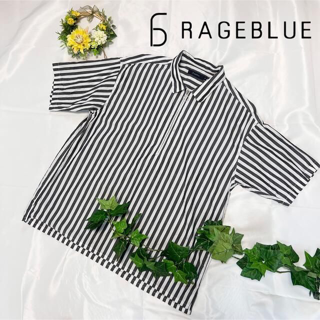 RAGEBLUE(レイジブルー)の【良品　送料無料】レイジブルー　ジッパーストライプシャツ　サイズM メンズのトップス(シャツ)の商品写真