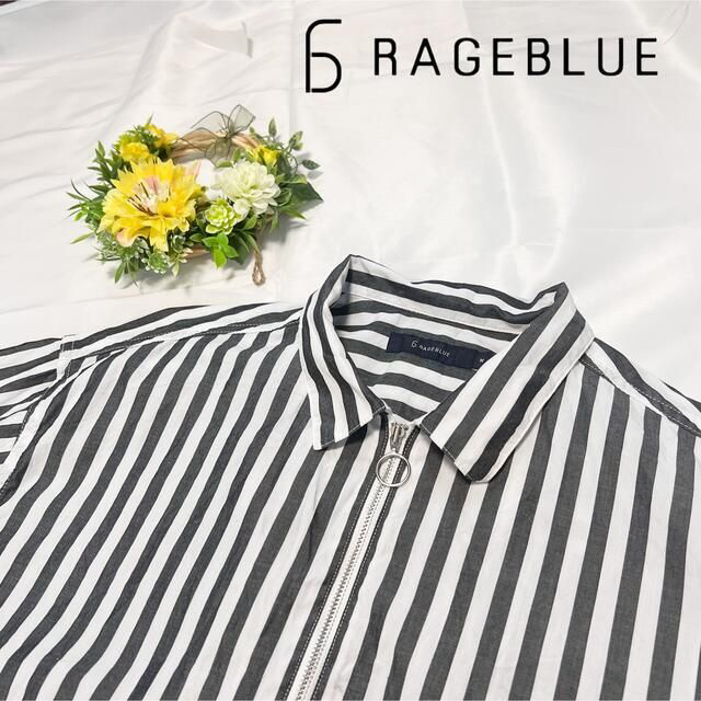 RAGEBLUE(レイジブルー)の【良品　送料無料】レイジブルー　ジッパーストライプシャツ　サイズM メンズのトップス(シャツ)の商品写真