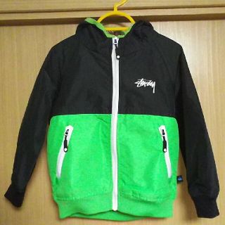 ステューシー(STUSSY)のキッズS/3TサイズSTUSSYナイロンパーカー黒ライムグリーン黄緑色(ジャケット/上着)