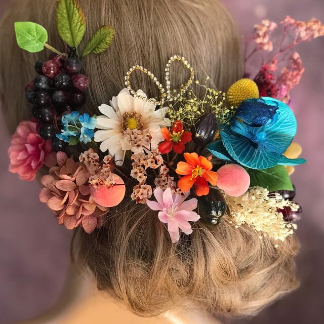 【プレミアム】アンティークカラーミックス　フルーツ　髪飾り　成人式　卒業式　造花
