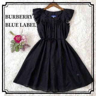 バーバリーブルーレーベル(BURBERRY BLUE LABEL)の✨【バーバリーブルーレーベル】ミニ ワンピース　ブラック　フリル　36 S 匿名(ミニワンピース)