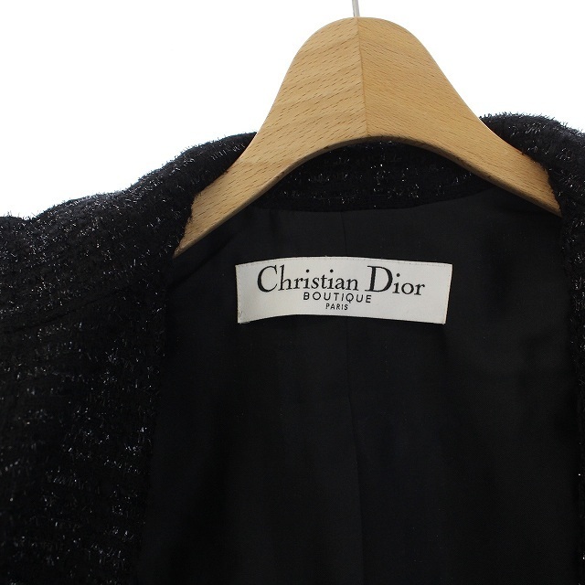 Christian Dior(クリスチャンディオール)のクリスチャンディオール スタンドカラー ツイードジャケット チェーン F36 黒 レディースのジャケット/アウター(ブルゾン)の商品写真