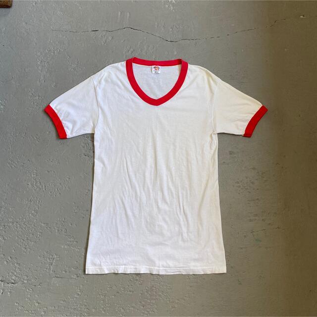 90s 無地リンガーTシャツ M USA製 ホワイト×レッド