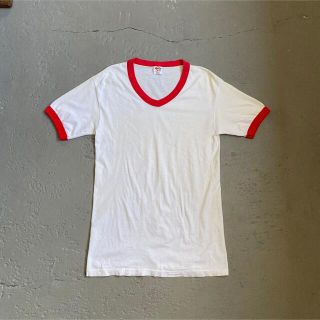 90s 無地リンガーTシャツ M USA製 ホワイト×レッド(Tシャツ/カットソー(半袖/袖なし))