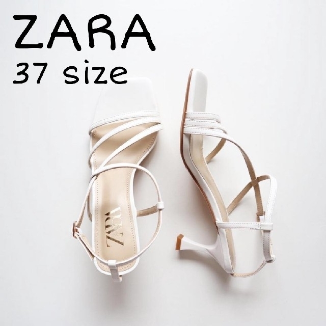 ZARA(ザラ)のZARA　幅細ストラップ付きハイヒールサンダル　37サイズ　ホワイト レディースの靴/シューズ(サンダル)の商品写真