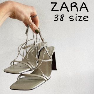 ザラ(ZARA)の【完売品】ZARA　ナローストラップ　レザーサンダル　38サイズ(ハイヒール/パンプス)