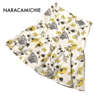 ナラカミーチェ(NARACAMICIE)のナラカミーチェ フレアスカート 総柄プリント 白イエロー 1 M 綿 シャツ生地(ひざ丈スカート)