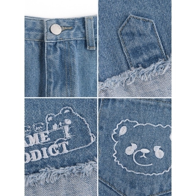 LIZ LISA(リズリサ)の熊刺繍デニムショーツ レディースのパンツ(ショートパンツ)の商品写真