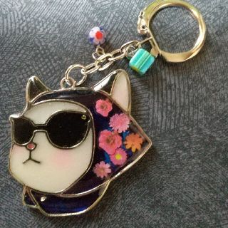 猫　ネコ　キーホルダー　サングラス　チャーム　蹴鞠　花　スカーフ(キーホルダー)