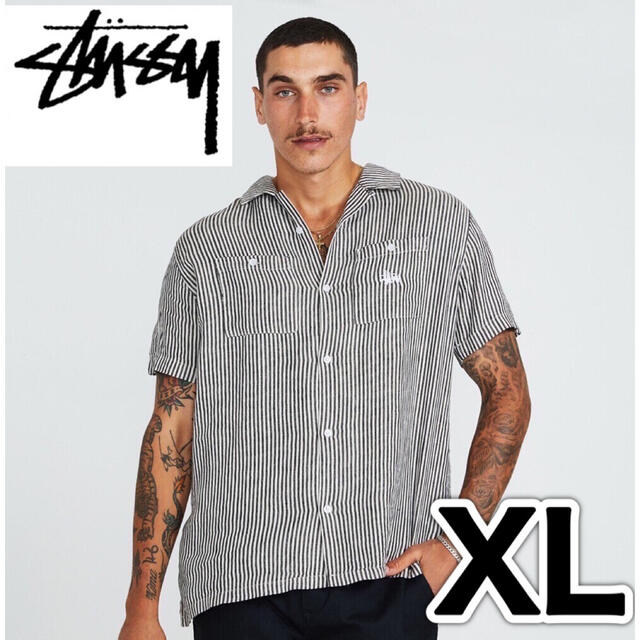 STUSSY(ステューシー)の【新品未使用】STUSSY ストライプ柄　胸ポケット付き半袖シャツ　XLサイズ メンズのトップス(シャツ)の商品写真