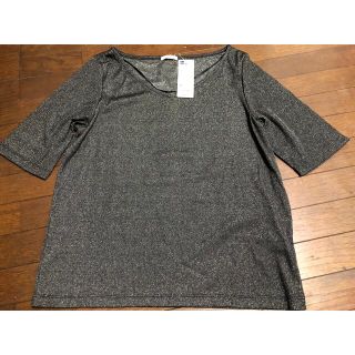 ジーユー(GU)の新品 未使用 GU ラメワイドVネックT(5分袖) XL(Tシャツ(半袖/袖なし))