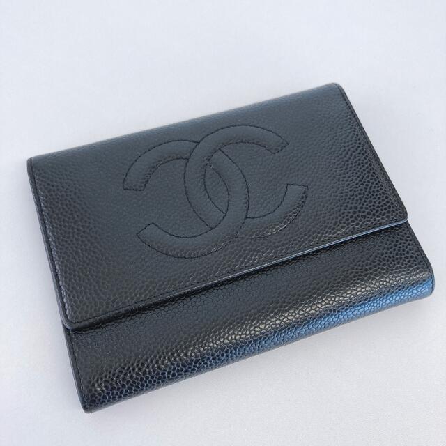 ★良品 シャネル キャビアスキン 三つ折り財布 CHANEL ウォレット 正規品
