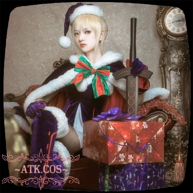 Q⑪1  FGO フェイト Saber 黒 セイバー クリスマス 紫 サンタ サ エンタメ/ホビーのコスプレ(衣装一式)の商品写真